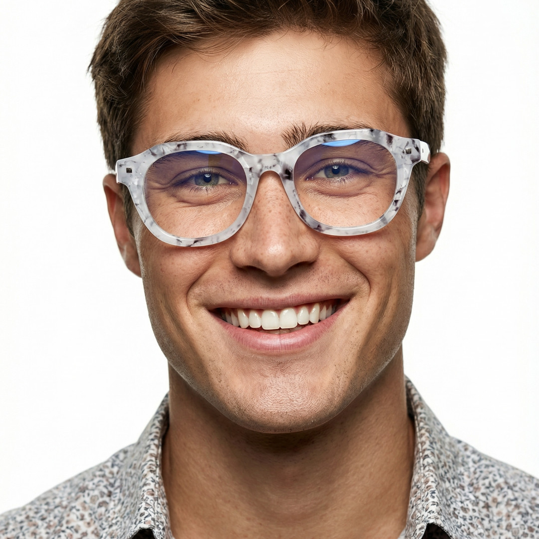 Male wearing grey square eyeglasses, SR0012301