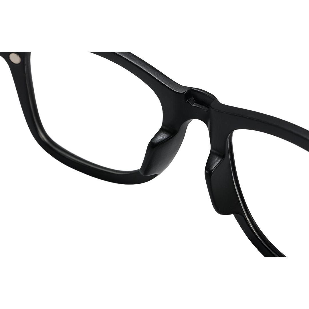 Integrated nose pad detail of Emrys square tr90 magnetic clip-on eyeglasses set with interchangeable clip-on lenses SR0052512 in black