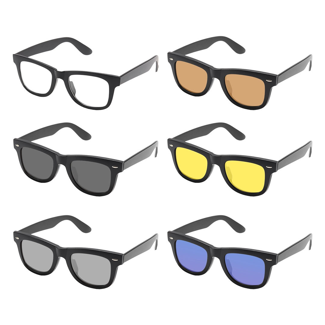 Lens variation view of Emrys square tr90 magnetic clip-on eyeglasses set with interchangeable clip-on lenses SR0052512 in black