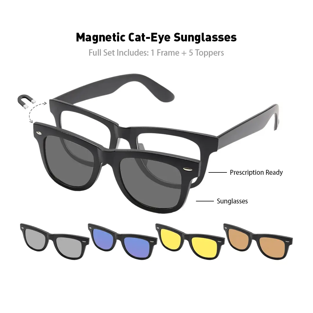 Set view of Emrys square tr90 magnetic clip-on eyeglasses set with interchangeable clip-on lenses SR0052512 in black