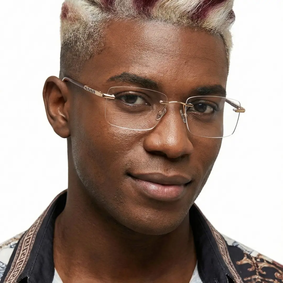 Front view of male wearing brown rectangle eyeglasses, friendly smile, SX0152507