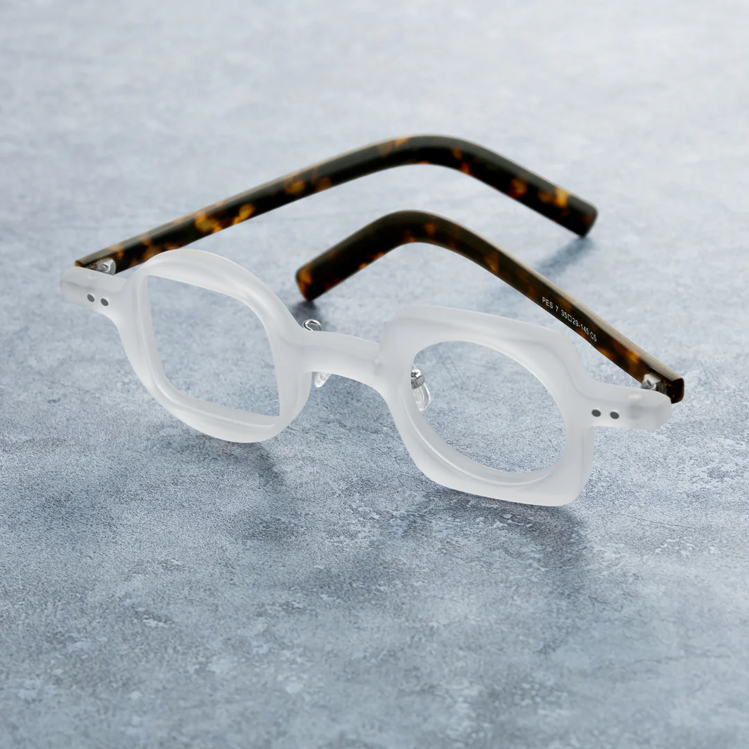 Scene close-up view of Fawn unique acetate eyeglasses UA0012302 in white