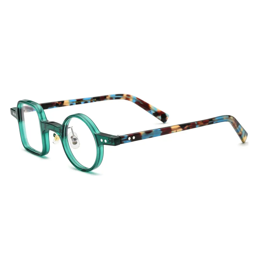 Angle view of Dubois vintage unique acetate eyeglasses UA0042001 in green