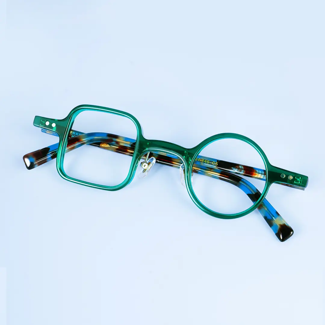 Front folded view of Dubois vintage unique acetate eyeglasses UA0042001 in green