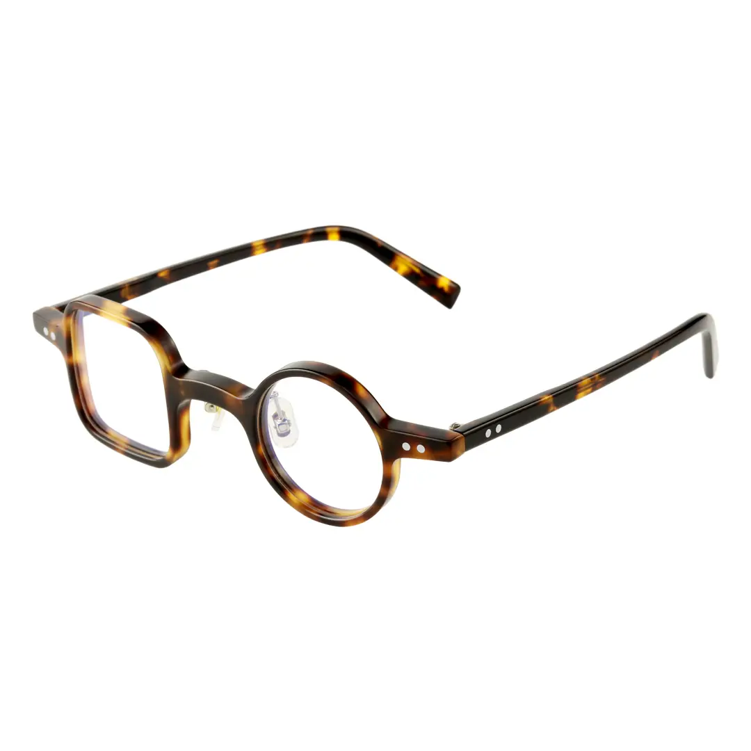 Angle view of Dubois vintage unique acetate eyeglasses in tortoise. SPU: UA0042001