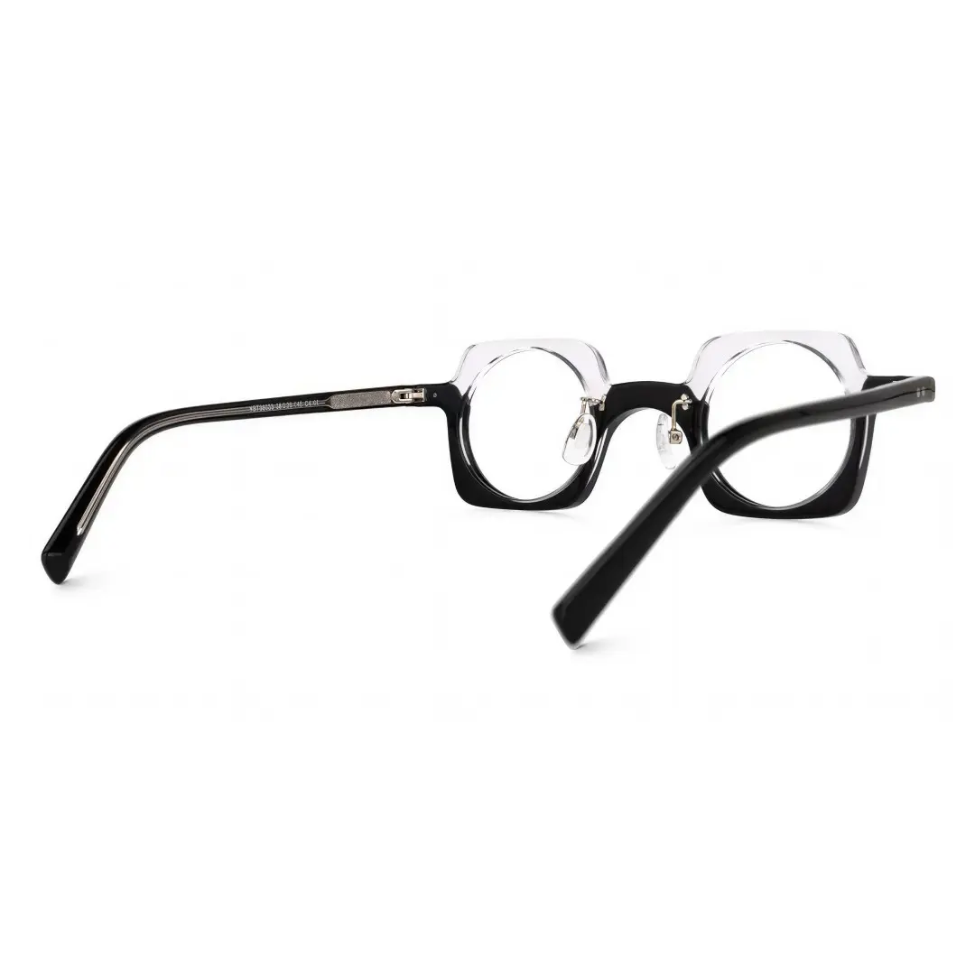 Back view of Linye unique acetate eyeglasses UA0052302 in black