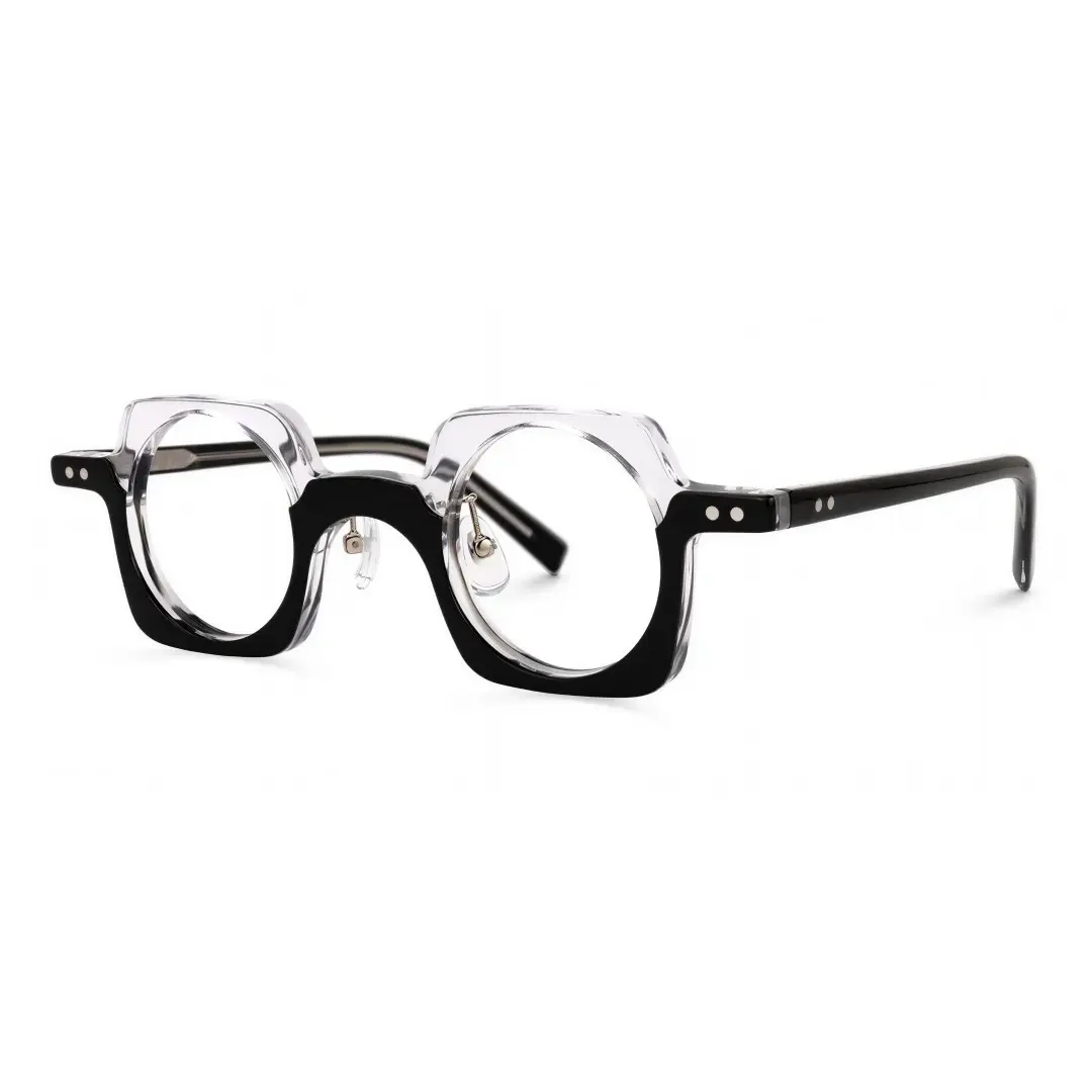 Angle view of Linye vintage unique acetate eyeglasses in black. SPU: UA0052302