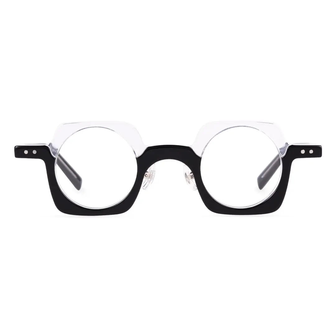 Front view of Linye vintage unique acetate eyeglasses UA0052302 in black