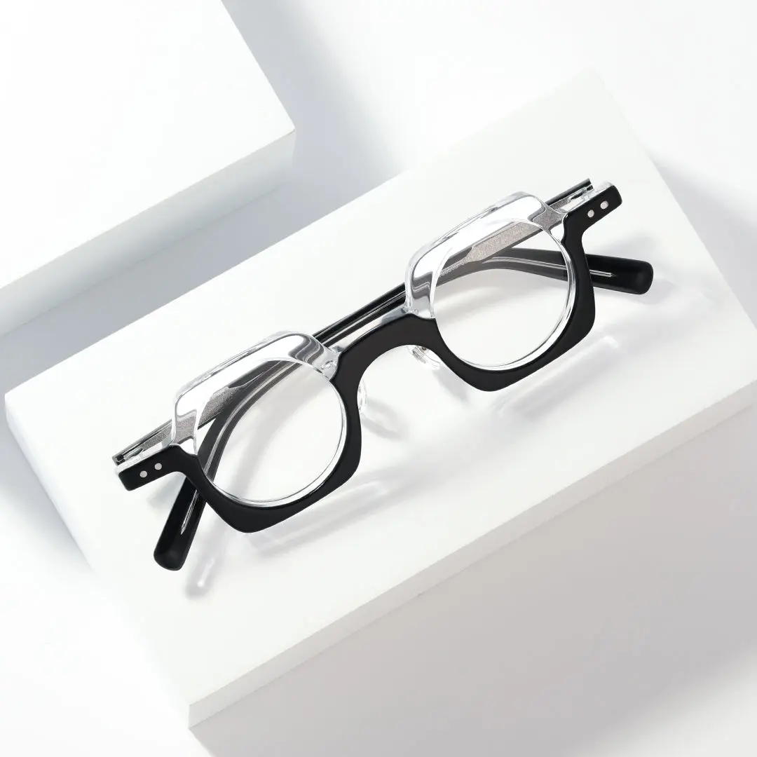 Scene view of Linye vintage unique acetate eyeglasses in black. SPU: UA0052302