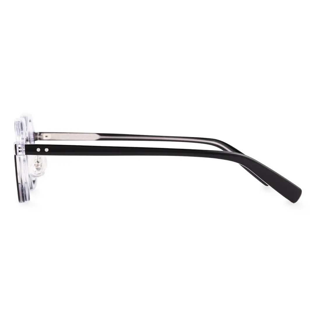 Side view of Linye vintage unique acetate eyeglasses in black. SPU: UA0052302