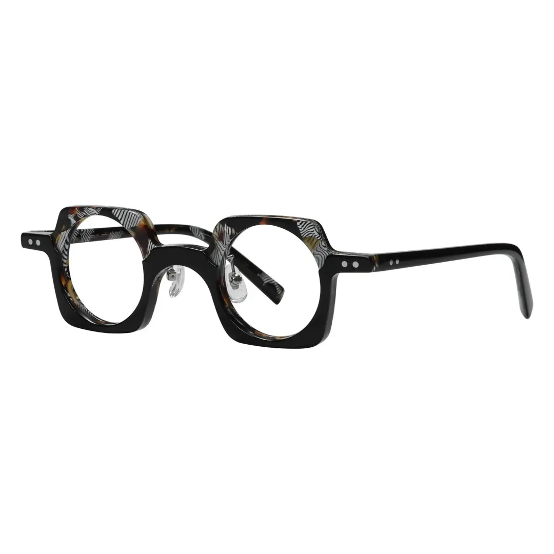 Angle view of Linye unique acetate eyeglasses UA0052302 in blue tortoise
