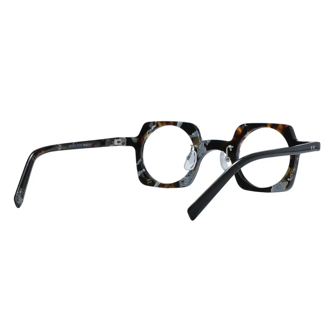 Back view of Linye unique acetate eyeglasses UA0052302 in blue tortoise