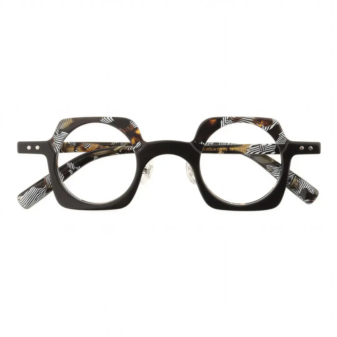 Front folded view of Linye vintage unique acetate eyeglasses in blue tortoise. SPU: UA0052302