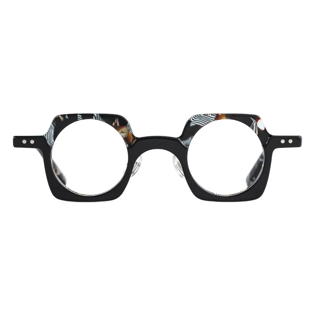 Front view of Linye vintage unique acetate eyeglasses UA0052302 in blue tortoise