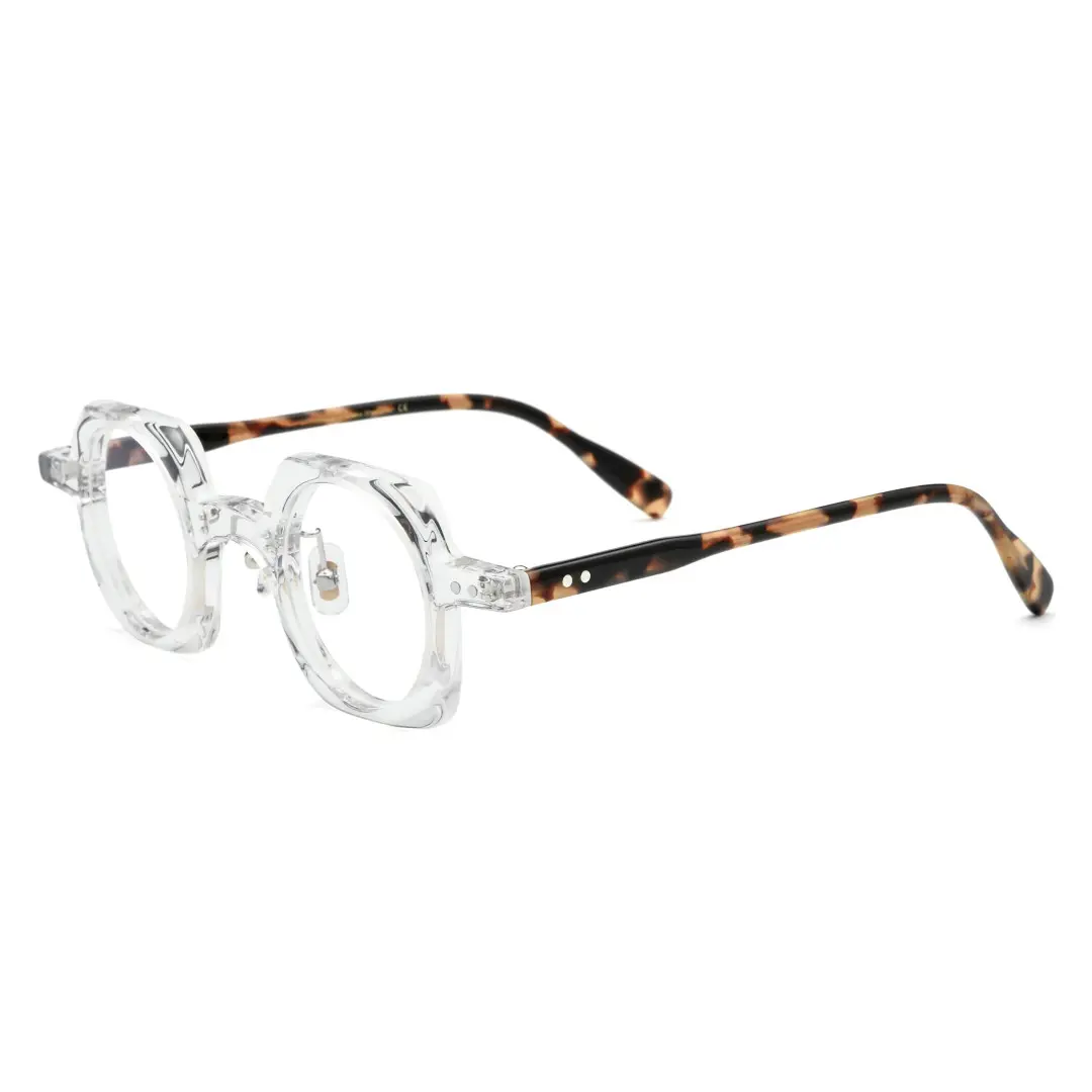 Angle view of Linye vintage unique acetate eyeglasses in clear. SPU: UA0052302