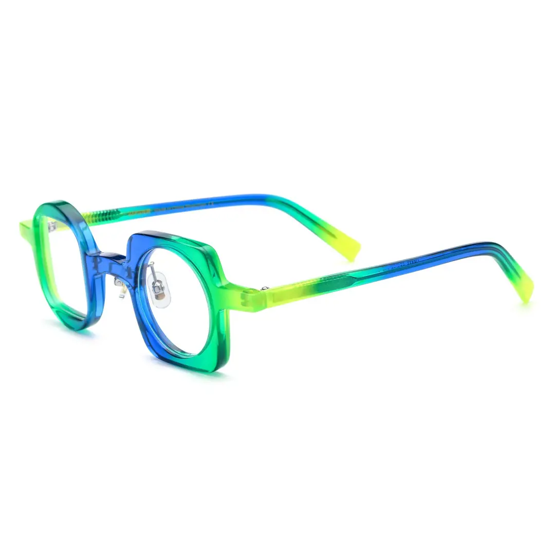 Angle view of Bany colorful unique acetate eyeglasses UA0082306 in green