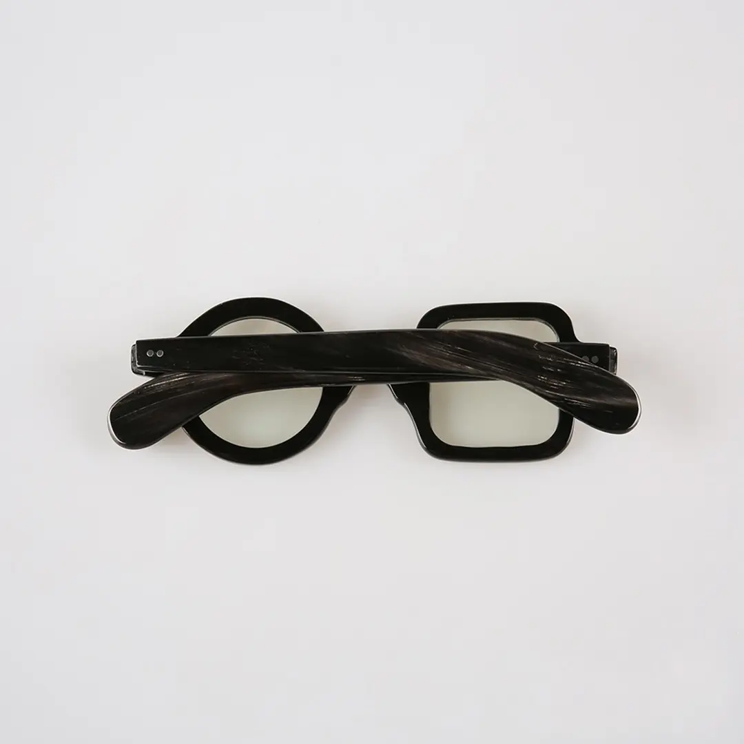 Back folded view of Ridge unique natural ox horn handcrafted eyeglasses UO0282511 in black