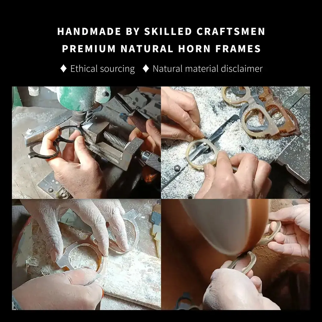 Craftsmanship process detail of Ridge unique natural ox horn handcrafted eyeglasses UO0282511 in black