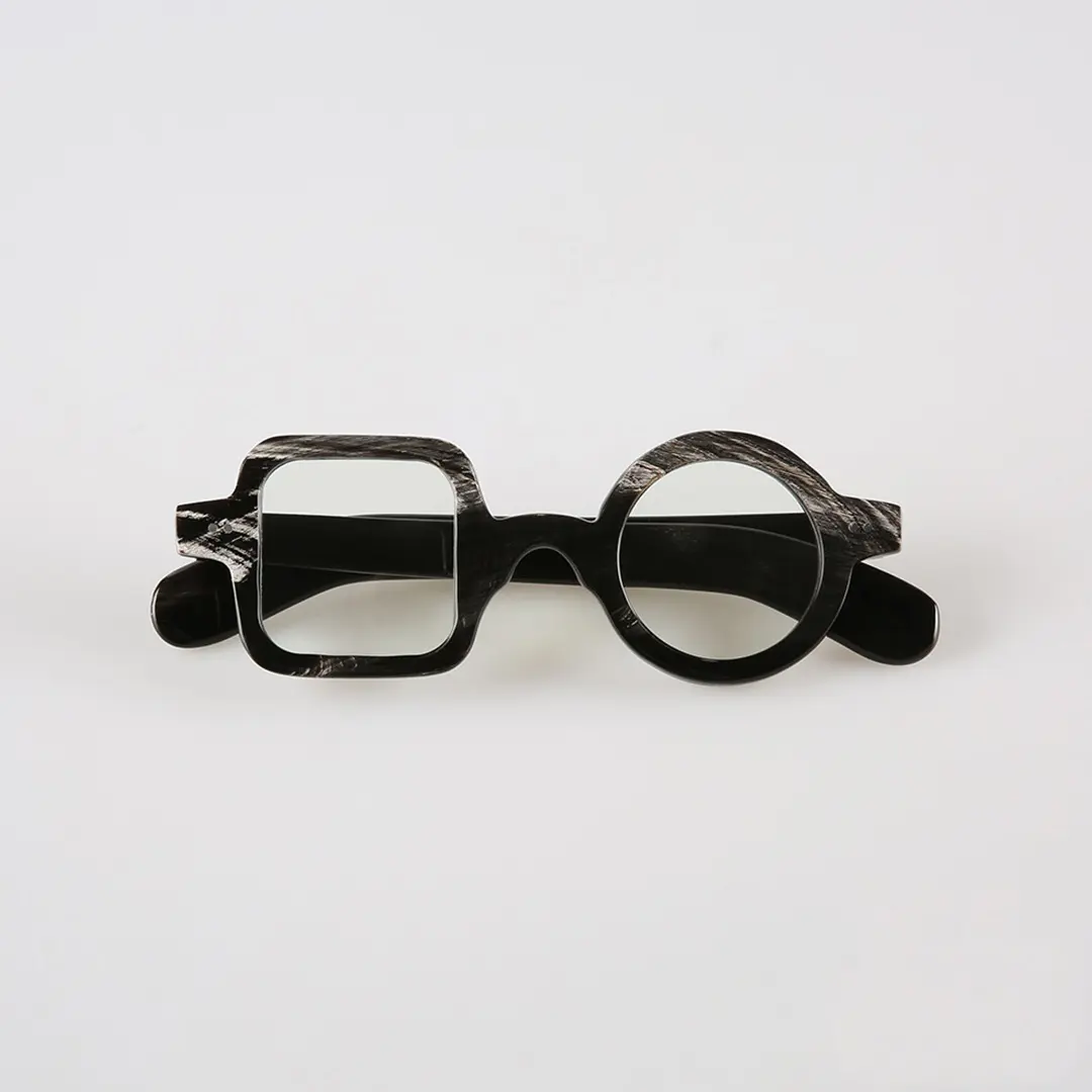 Front folded view of Ridge unique natural ox horn handcrafted eyeglasses UO0282511 in black