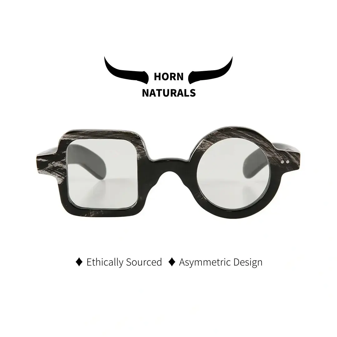 Front view of Ridge unique natural ox horn handcrafted eyeglasses UO0282511 in black