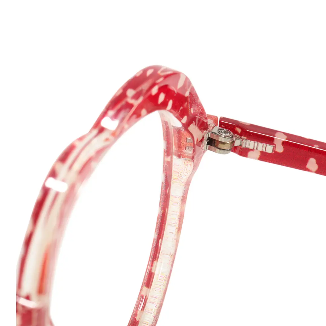 Hinge detail of Susy vintage heart tr90 eyeglasses UR0542506 in red