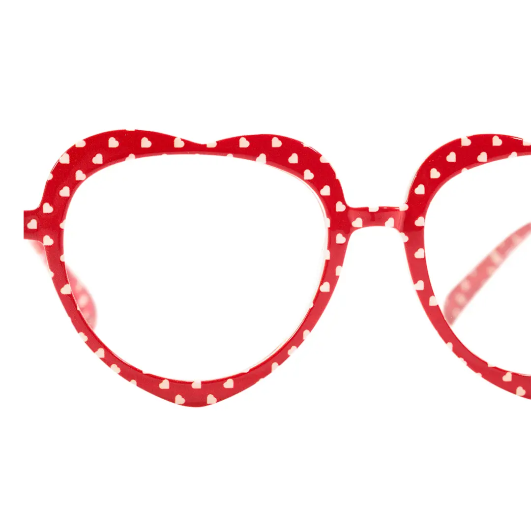 Integrated nose pad detail of Susy vintage heart tr90 eyeglasses UR0542506 in red