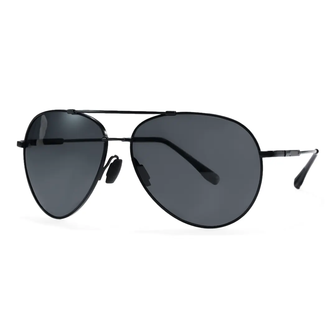 Angle view of Winton aviator metal sunglasses AM0042603 in black