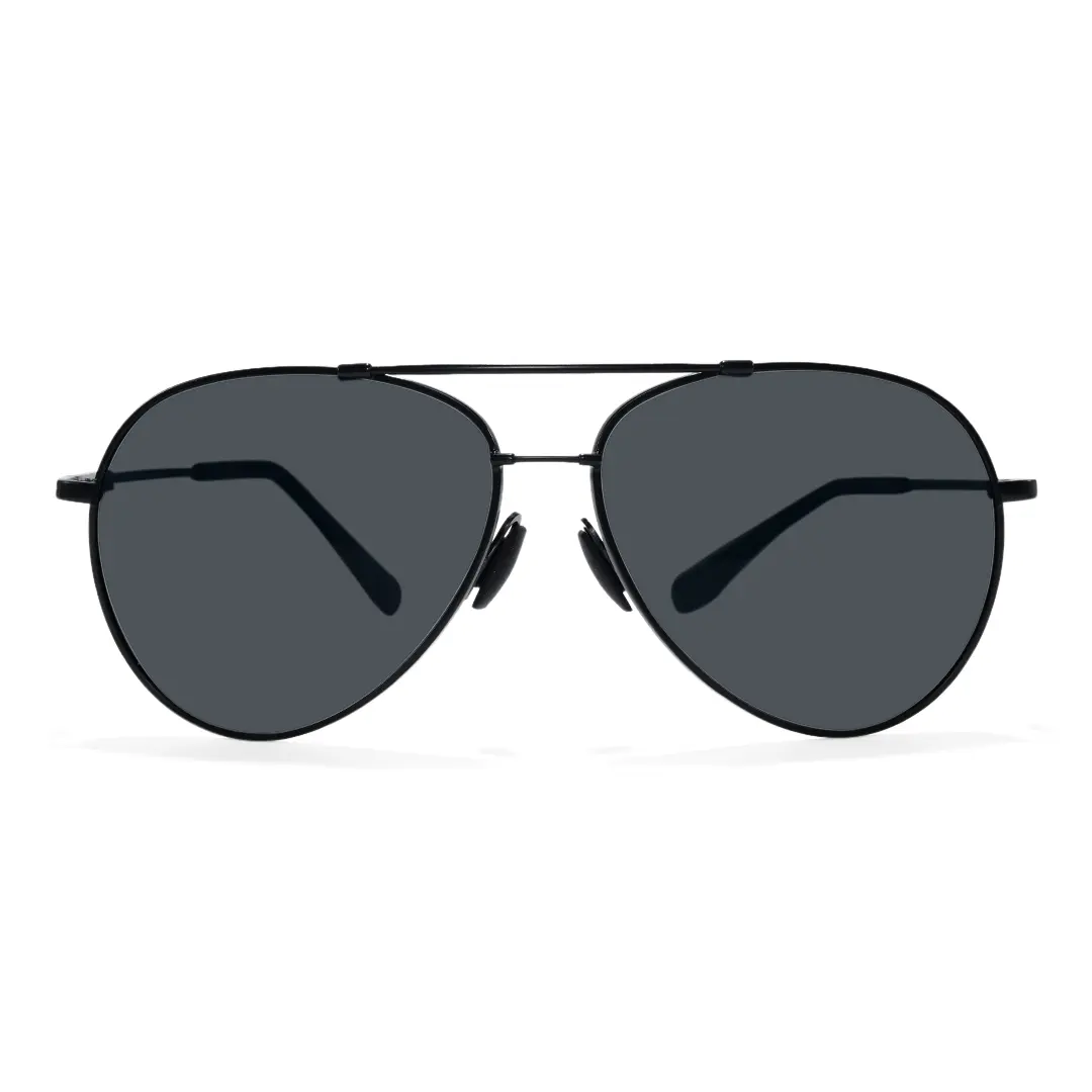 Front view of Winton vintage aviator metal sunglasses AM0042603 in black