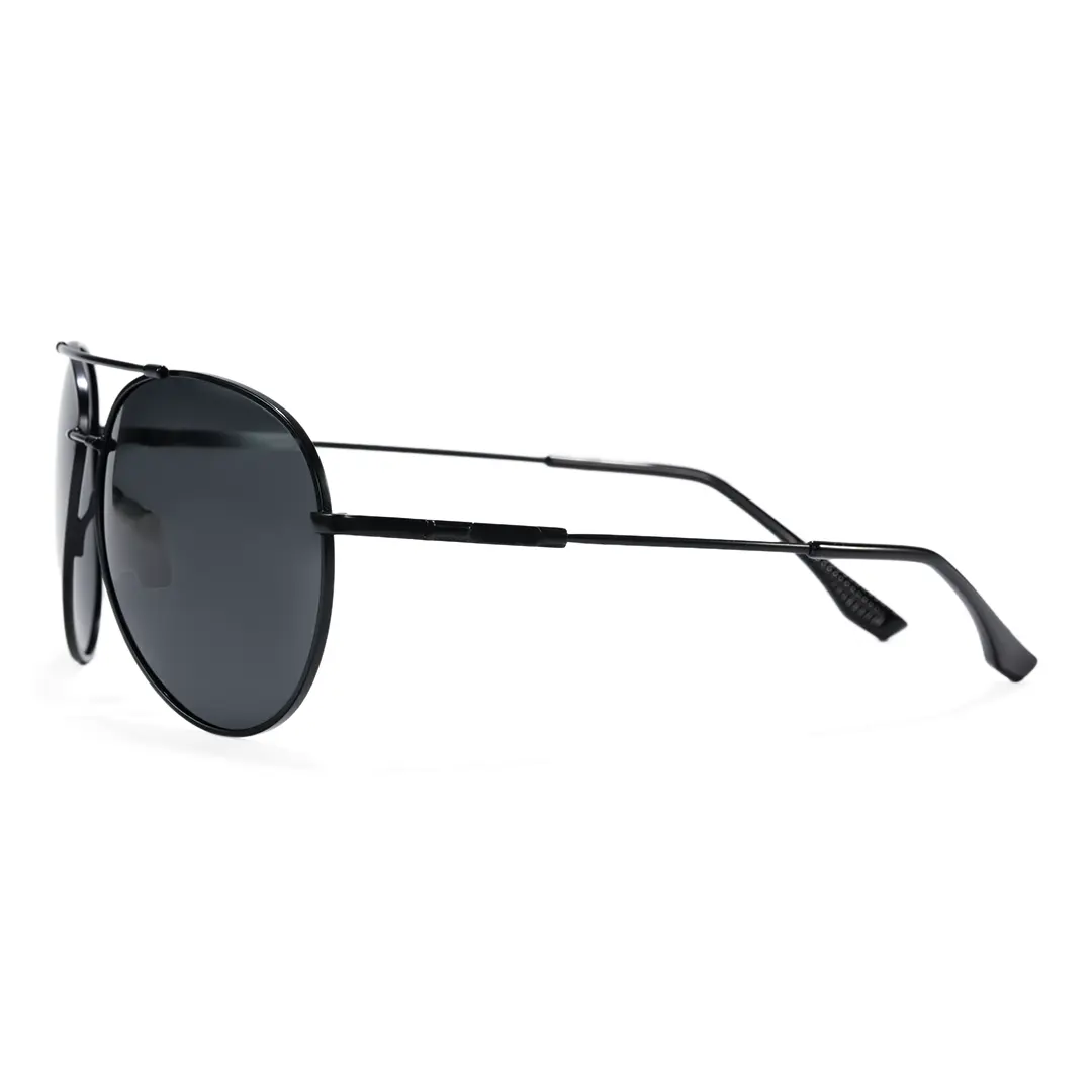 Side view of Winton vintage aviator metal sunglasses AM0042603 in black