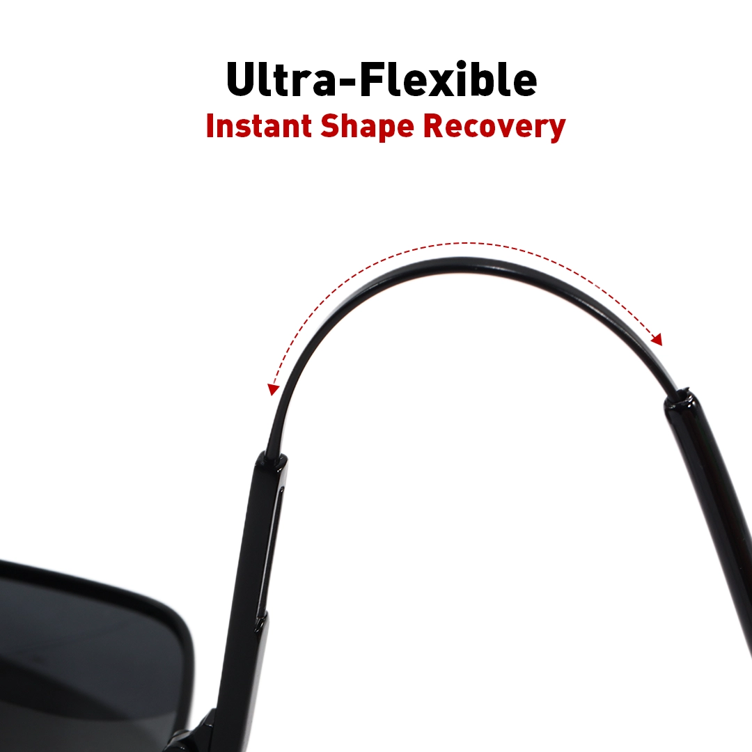 Temple detail of Talon aviator memory metal material sunglasses AM0052603 in black