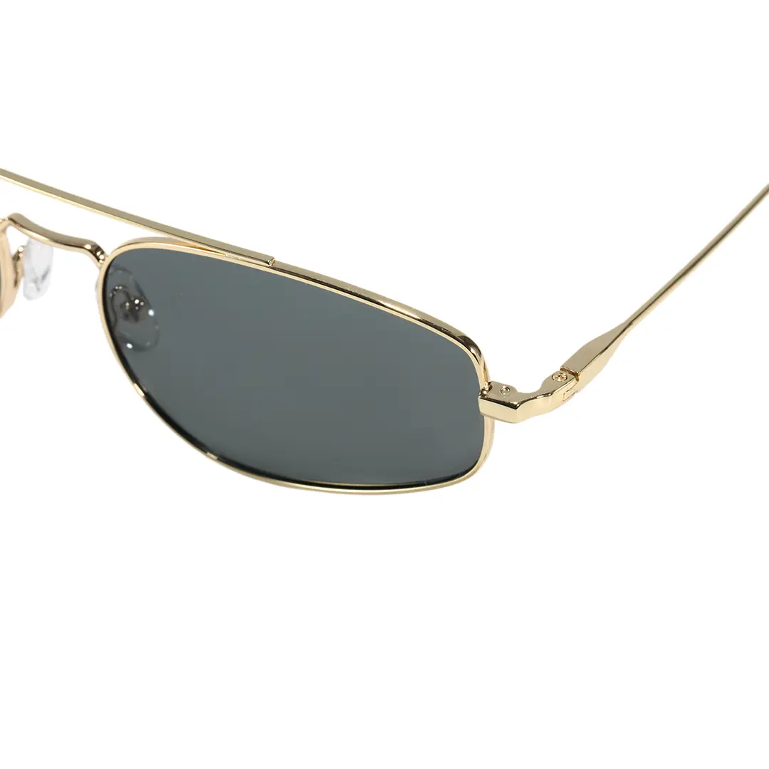 End piece detail of Leonie fashion aviator metal sunglasses in gold. SPU: AM0082603