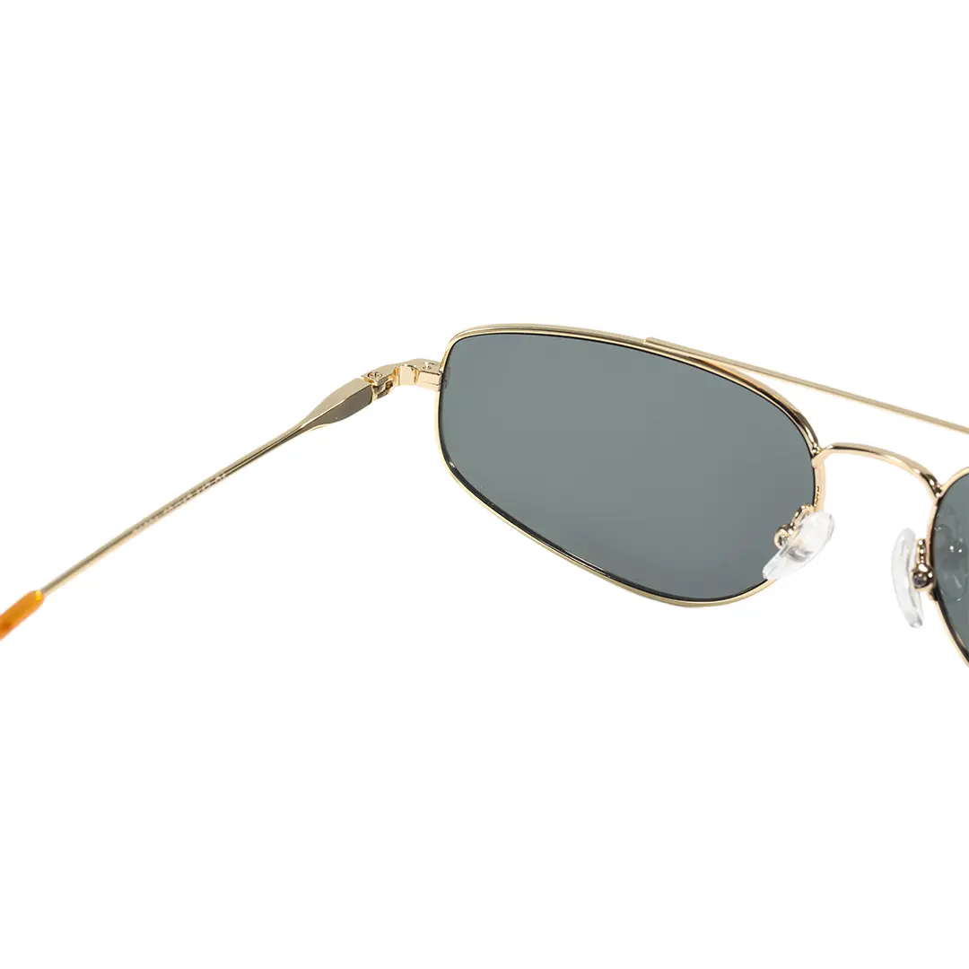 Hinge detail of Leonie fashion aviator metal sunglasses in gold. SPU: AM0082603