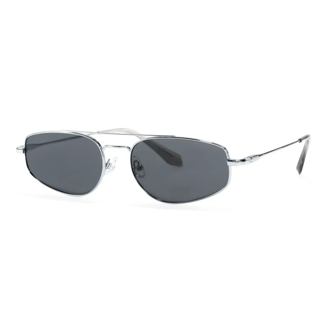 Angle view of Leonie aviator metal sunglasses AM0082603 in silver