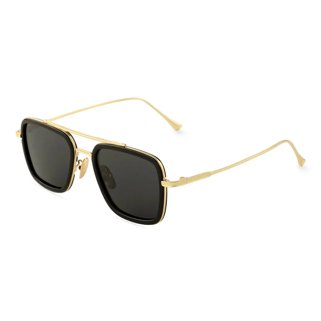 Angle view of Aziza aviator metal sunglasses AM0182409 in gold
