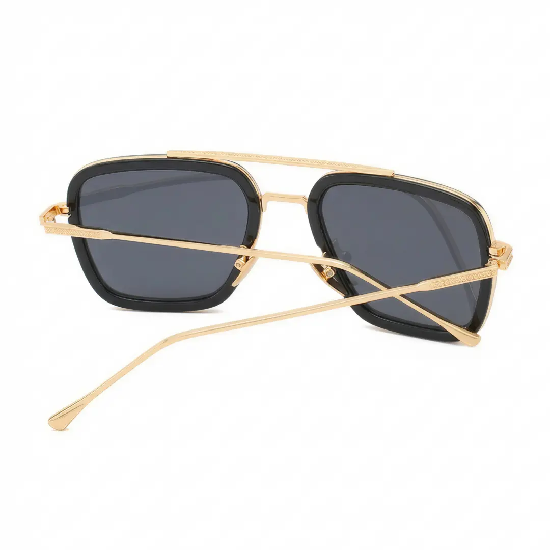 Back folded view of Aziza aviator metal sunglasses AM0182409 in gold