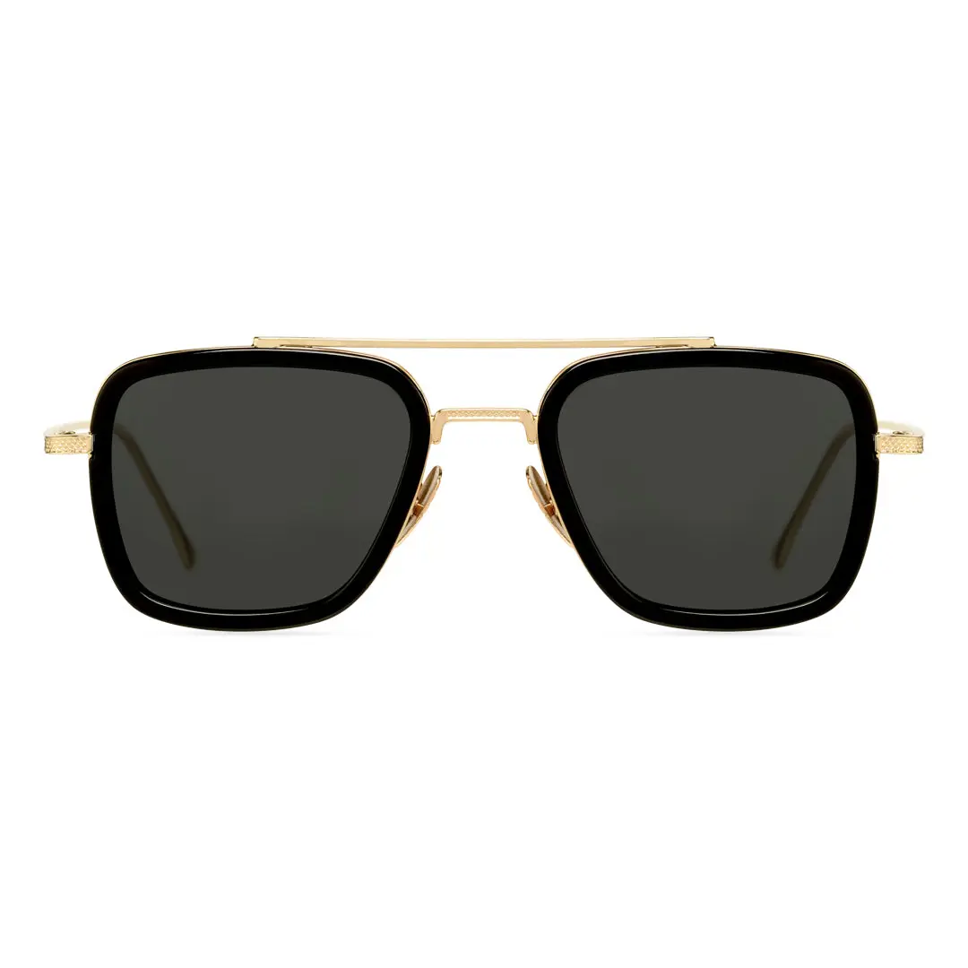 Front view of Aziza aviator metal sunglasses AM0182409 in gold