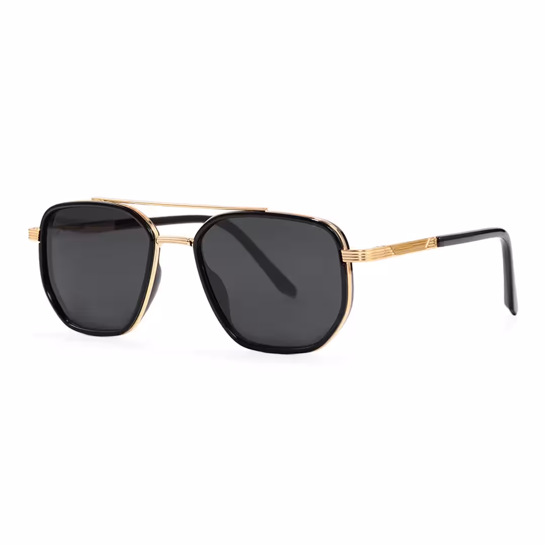 Angle view of Mea aviator metal sunglasses AM0622505 in gold