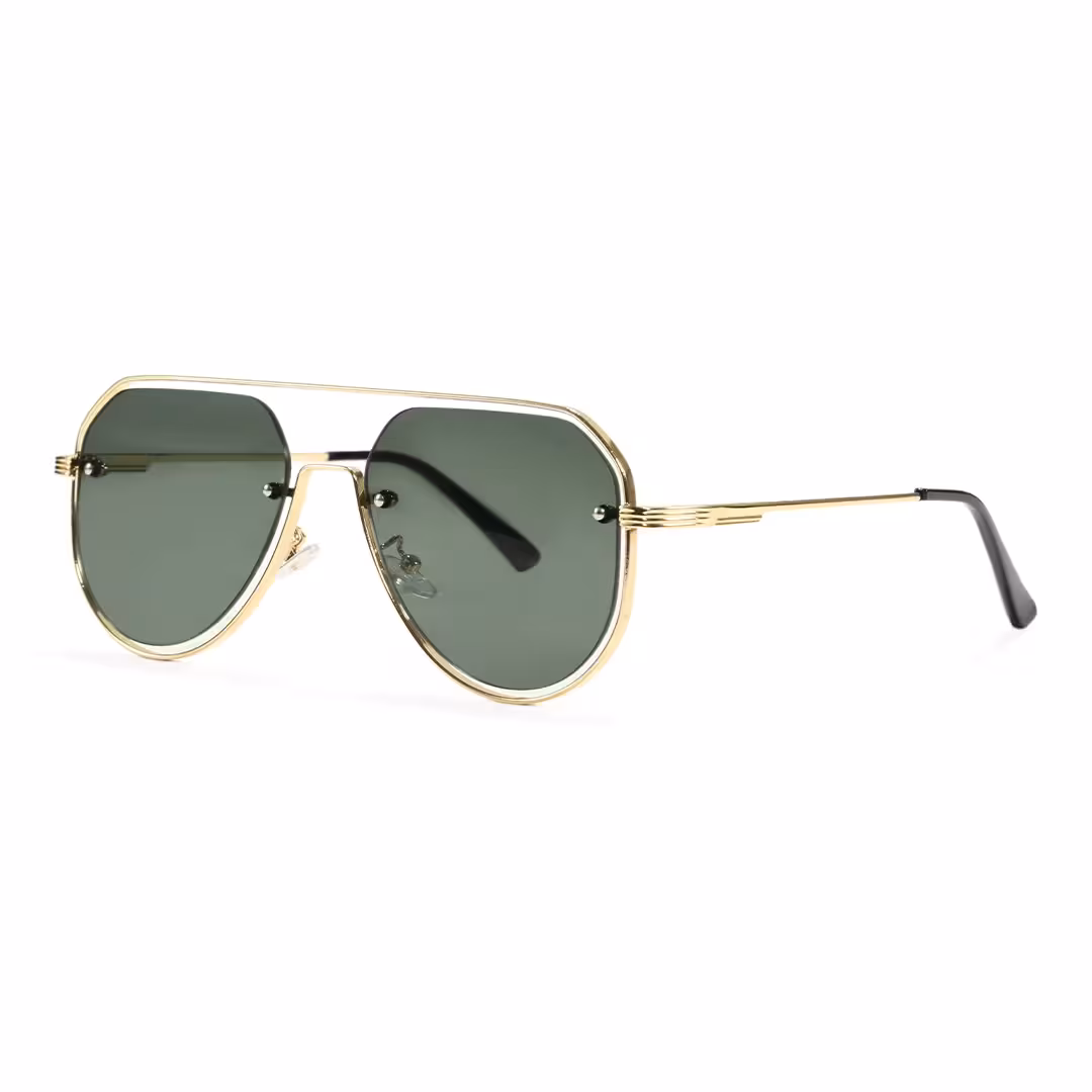 Angle view of Damla vintage aviator metal sunglasses in green. SPU: AP0022505