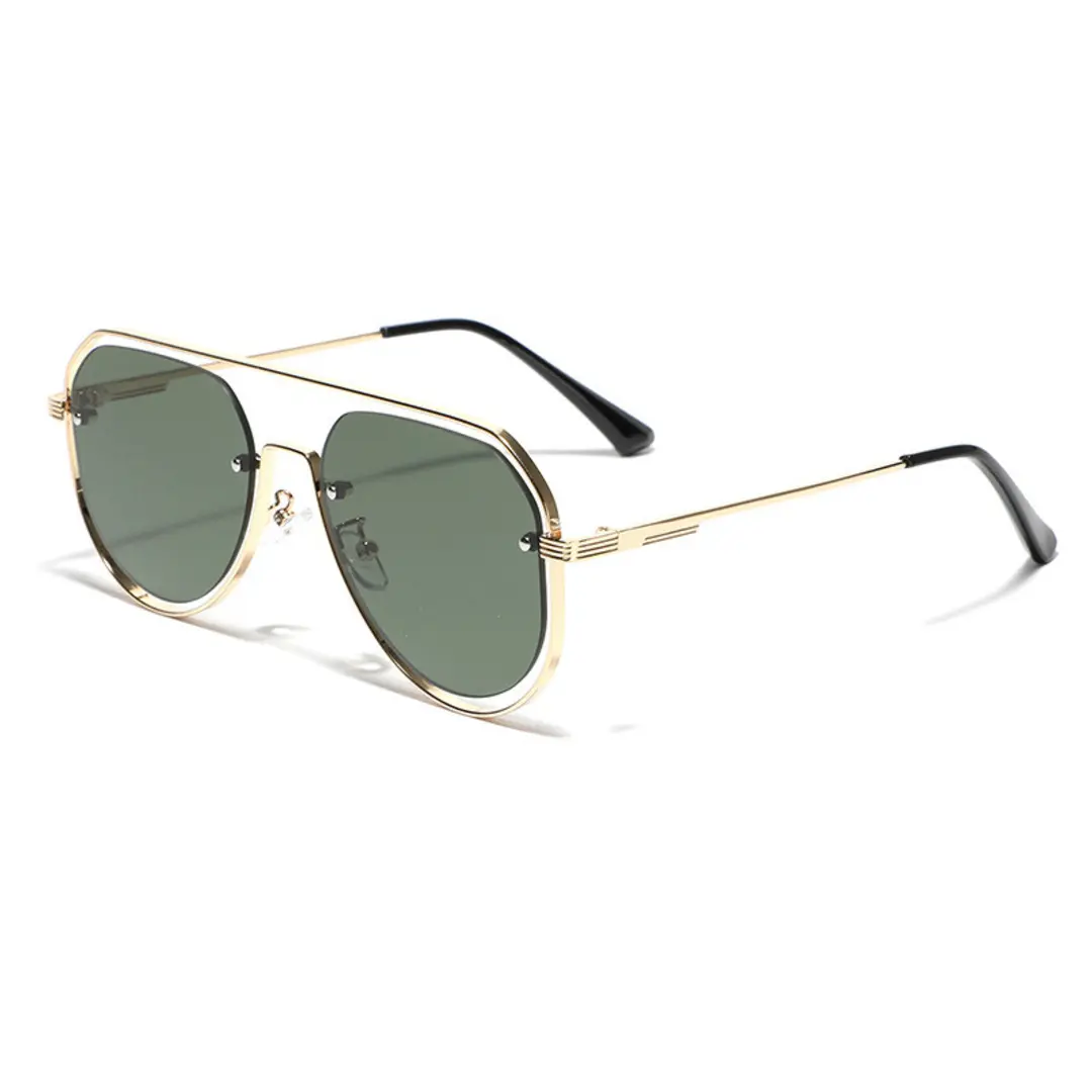 Angle view of Damla vintage aviator metal sunglasses AP0022505 in green