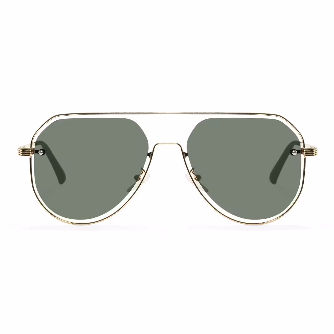 Front view of Damla vintage aviator metal sunglasses in green. SPU: AP0022505