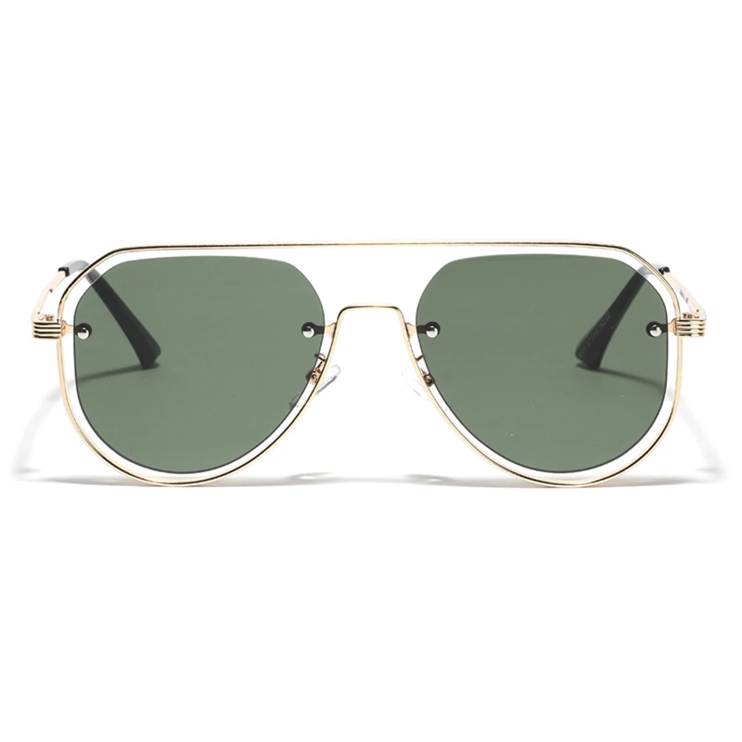 Front view of Damla vintage aviator metal sunglasses AP0022505 in green
