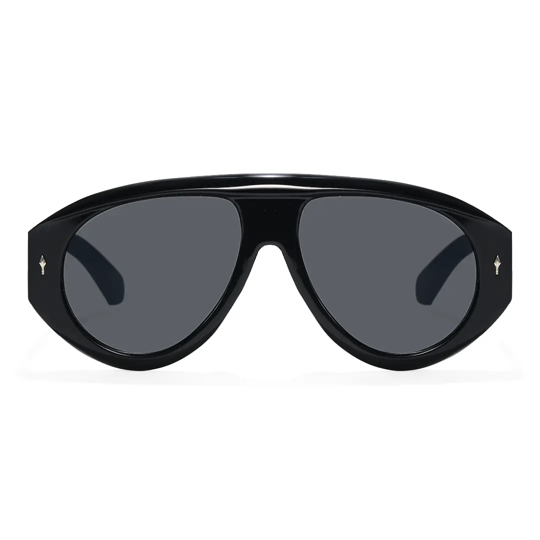 Front view of Aveline vintage aviator pc sunglasses AP0132603 in black