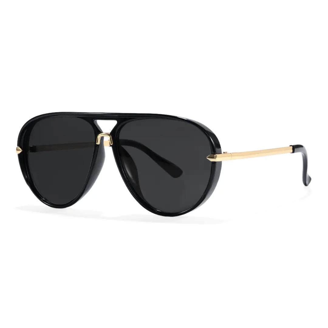 Angle view of Rowanr vintage aviator pc sunglasses AP0352604 in black