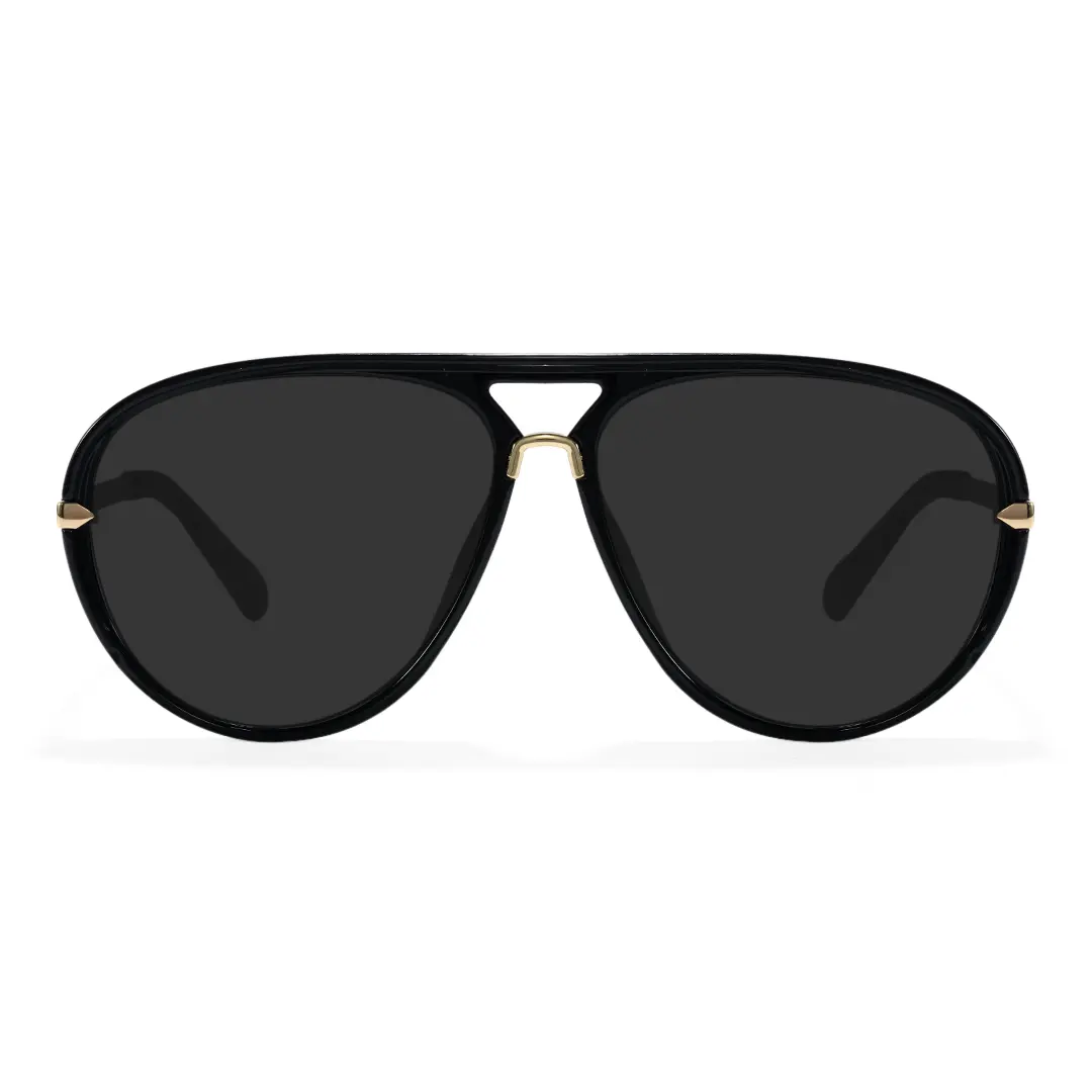Front view of Rowanr vintage aviator pc sunglasses AP0352604 in black