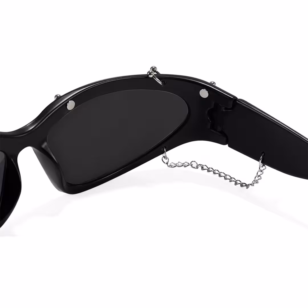 Hinge detail of Nash cat eye pc handcrafted polarized sunglasses in black. SPU: CP0032511