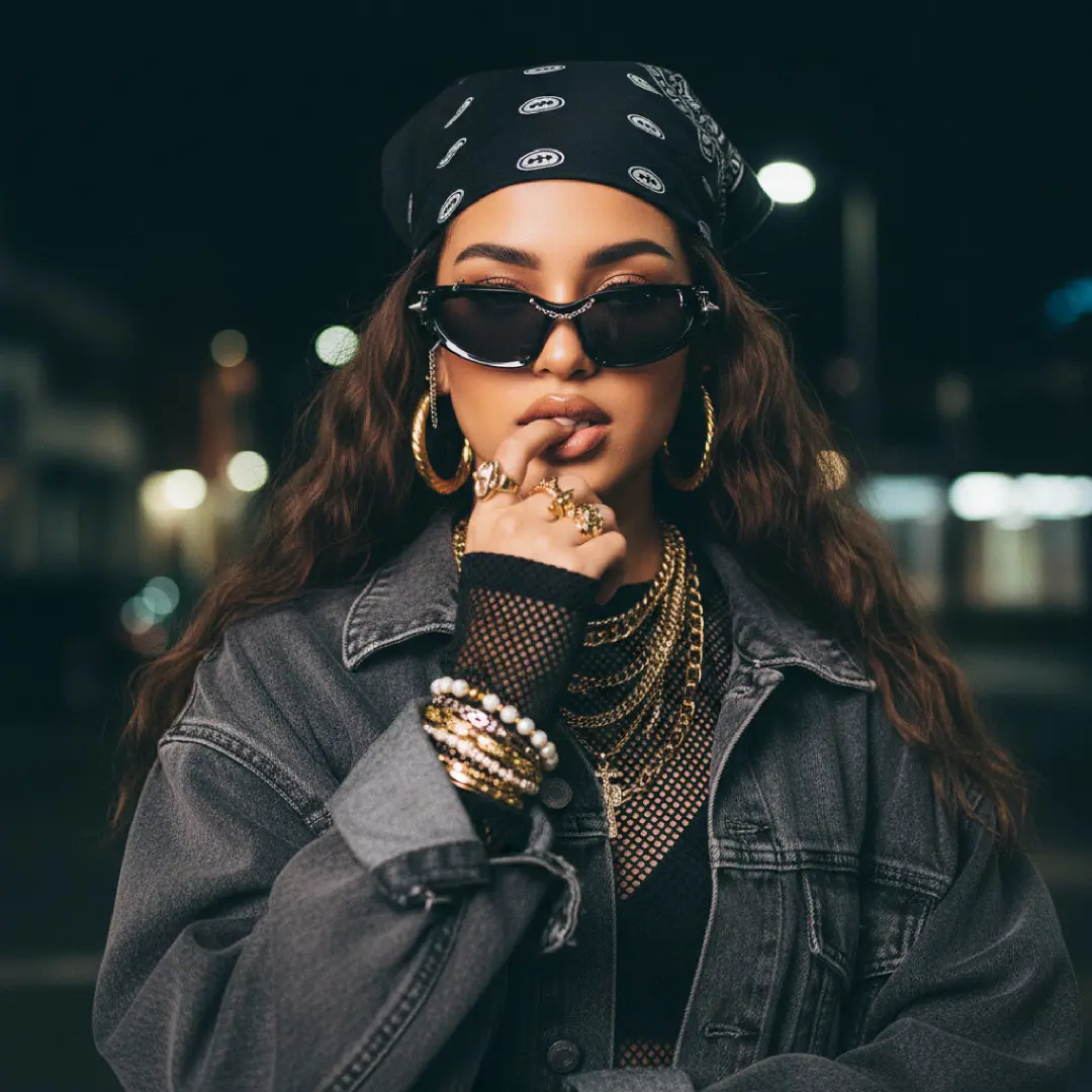 Front view of female wearing black cat eye handcrafted polarized sunglasses, neutral expression, CP0032511