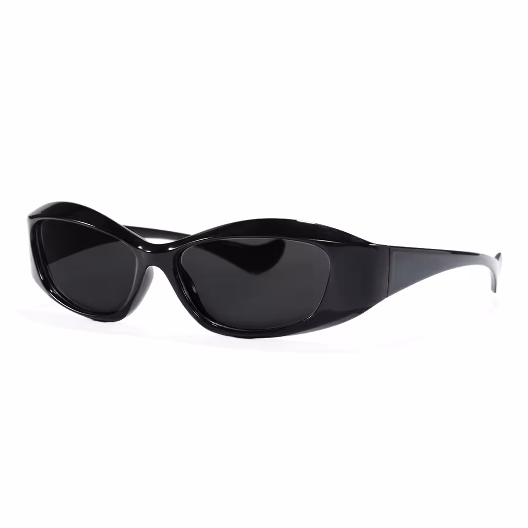 Angle view of Fioleo y2k cat eye pc sunglasses in black. SPU: CP0172603