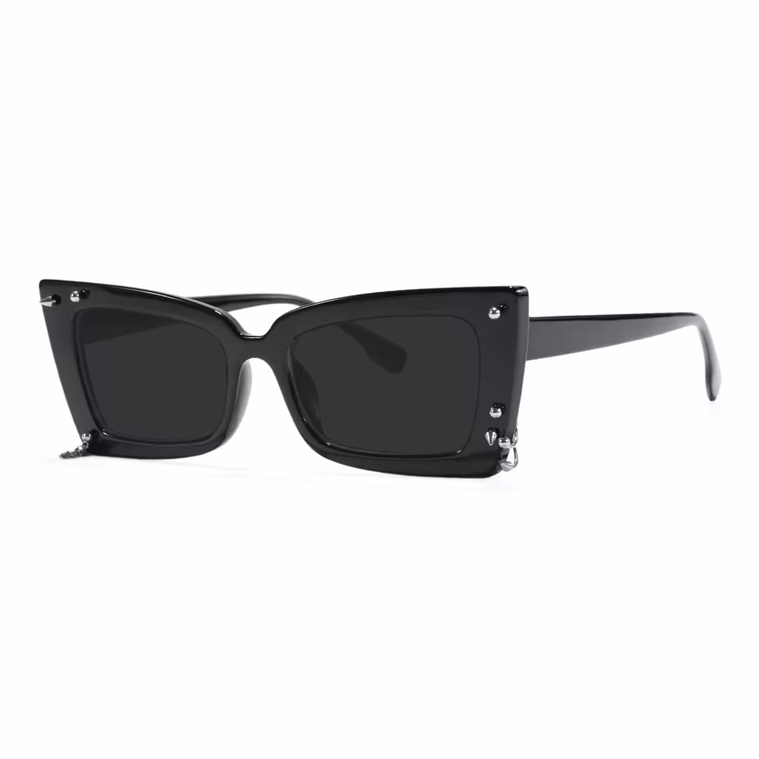 Angle view of Marlo cat eye tr90 handcrafted polarized sunglasses in black. SPU: CR0032509