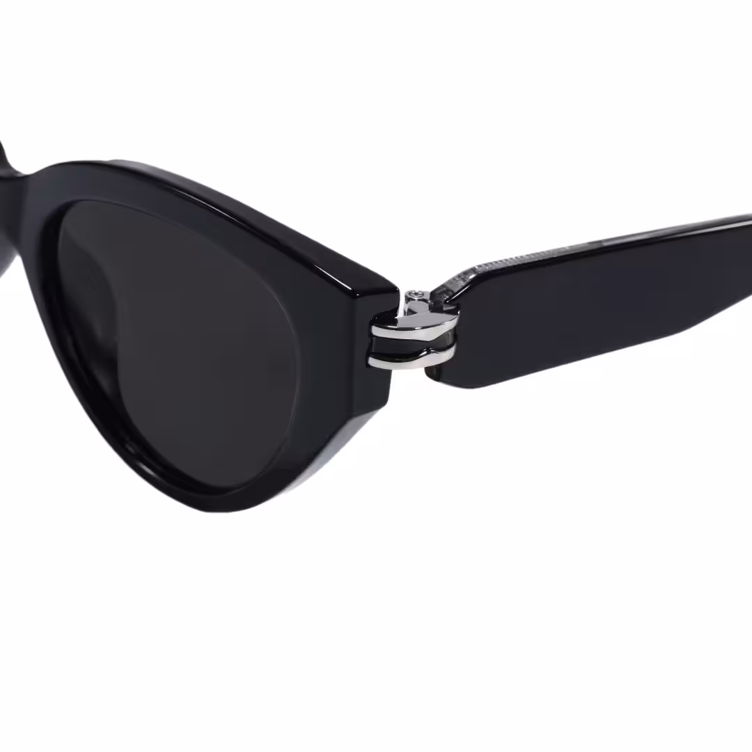 End piece detail of Zoe fashion cat eye tr90 sunglasses CR0042604 in black