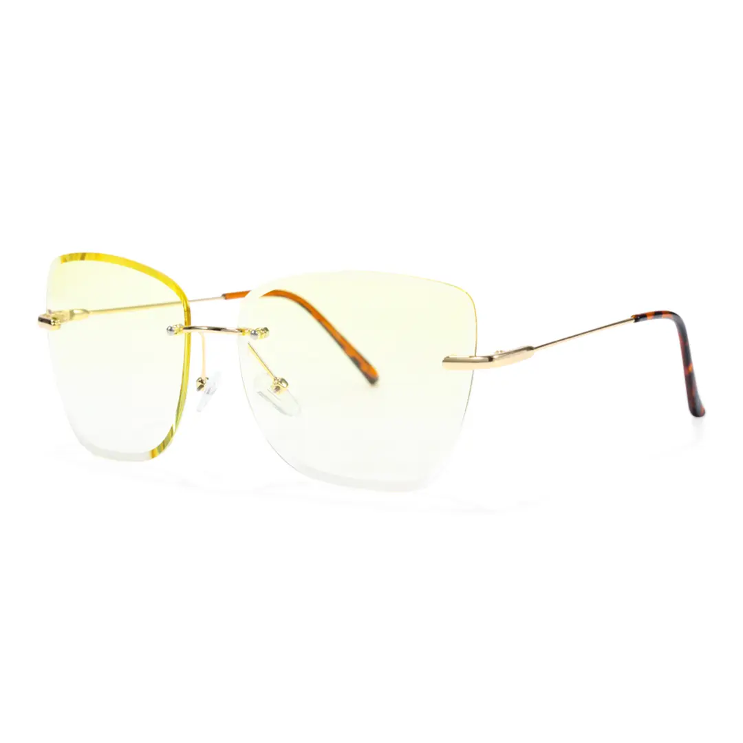 Angle view of Paula cat eye metal sunglasses CX0102505 in yellow